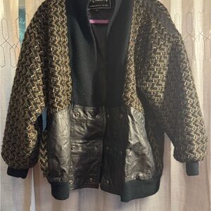 21 Century Men’s Geometric Knit wool Sweater with Leather trim Accents